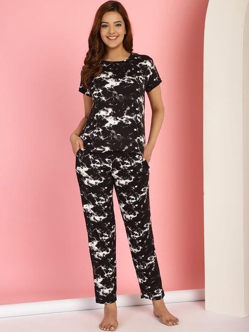 gracit black cotton printed top with pyjamas