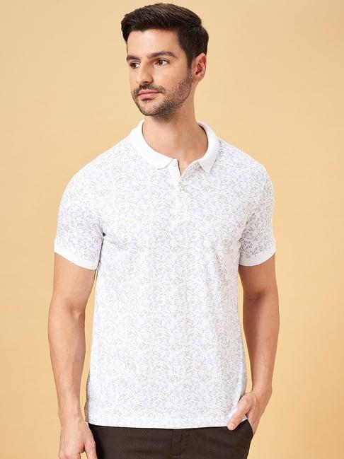 byford by pantaloons white cotton slim fit printed polo t-shirt