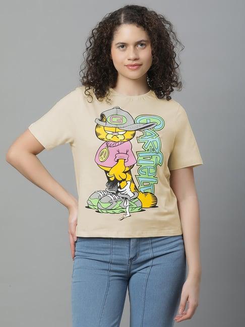 free authority peach cotton printed garfield t-shirt