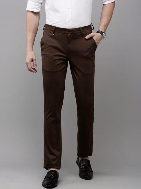 van heusen brown skinny fit trousers