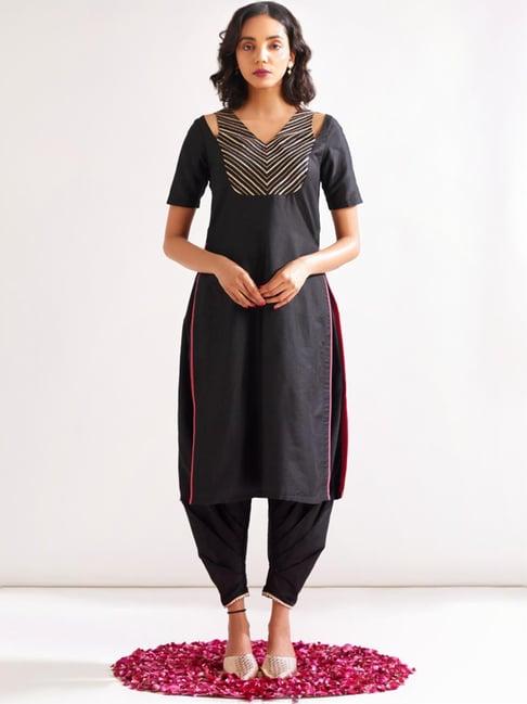 abhishti black striped kurti dhoti pant set