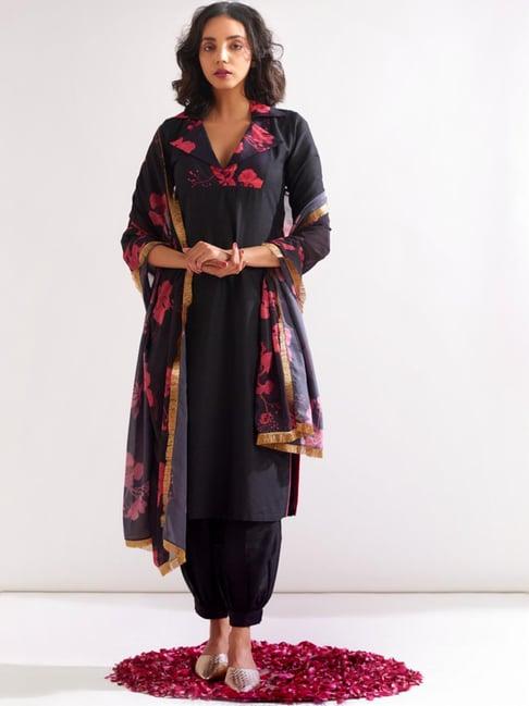 abhishti black floral print kurta salwaar set