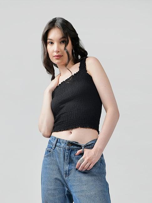 izf black ruffle crop top