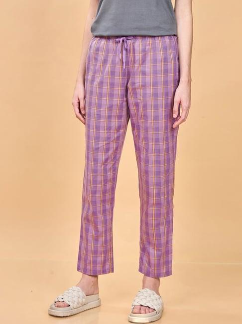 enamor violet cotton chequered lounge track pants