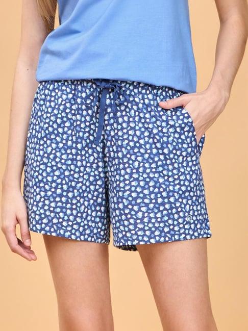 enamor steel blue cotton printed lounge shorts