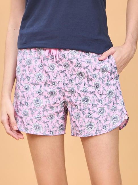 enamor lavender cotton floral print lounge shorts