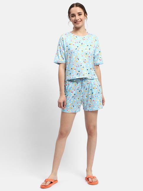 madame m secret blue cotton printed t-shirt with shorts