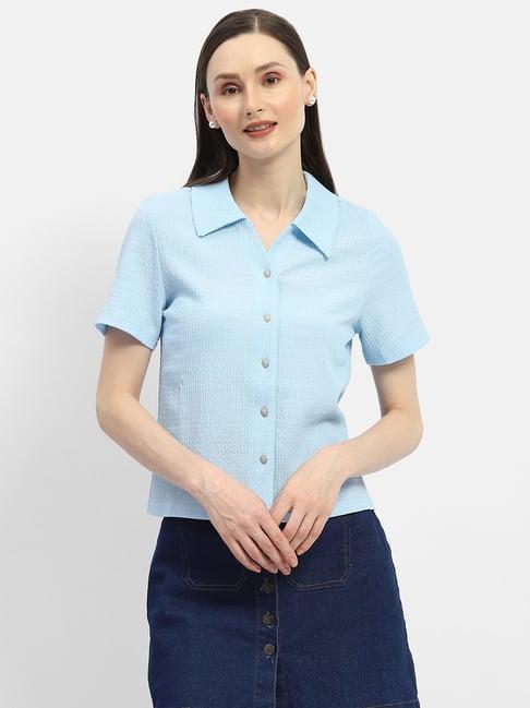 madame sky blue textured shirt