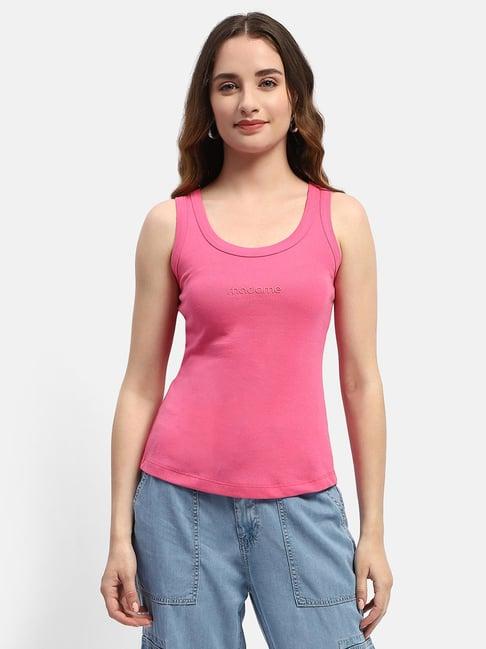 madame pink cotton graphic print tank top