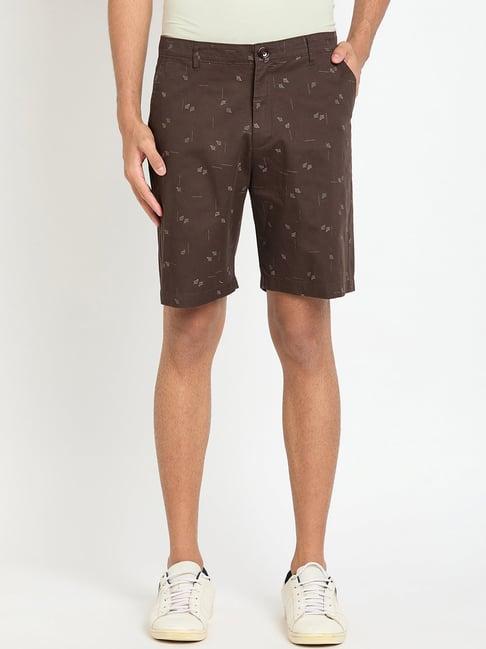 club york dark brown regular fit printed shorts