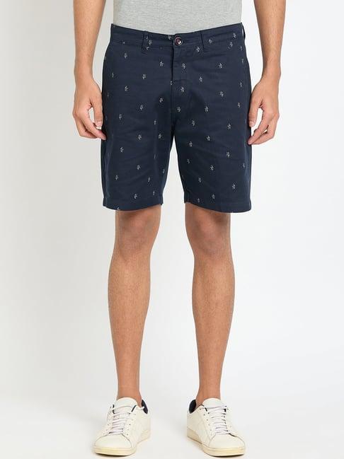 club york indigo blue regular fit printed shorts