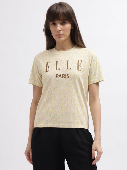 elle cream cotton graphic print t-shirt