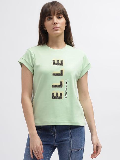 elle mint green cotton graphic print t-shirt