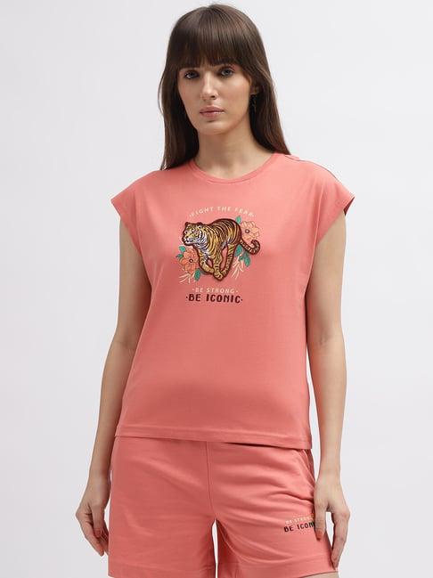 iconic coral cotton graphic print t-shirt