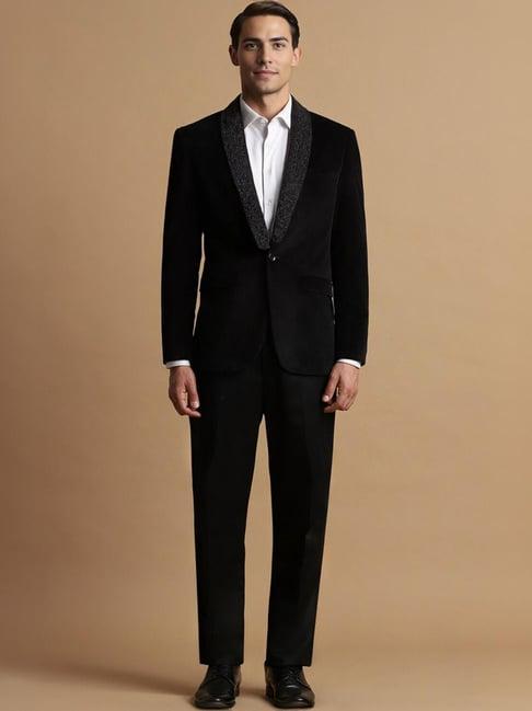 allen solly black slim fit embellished two piece suit