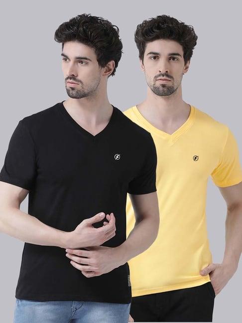 friskers black & yellow cotton slim fit t-shirt