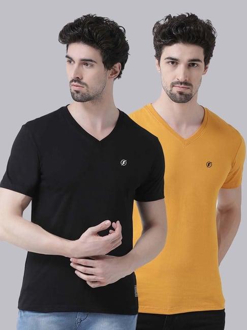 friskers black & mustard cotton slim fit t-shirt