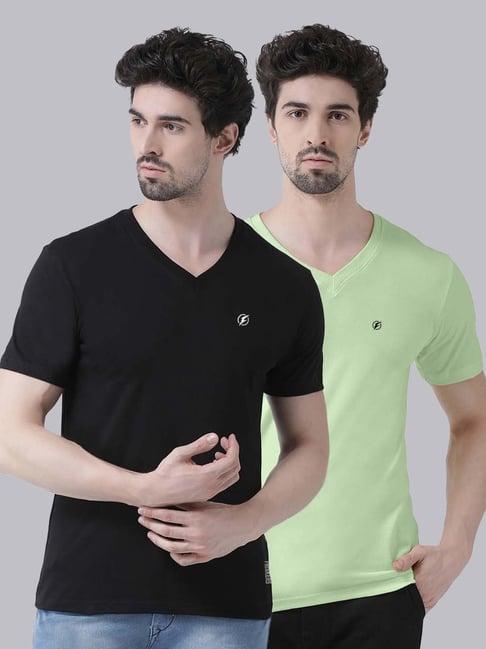 friskers black & sea green cotton slim fit t-shirt