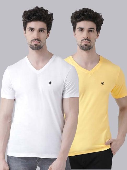 friskers white & yellow cotton slim fit t-shirt