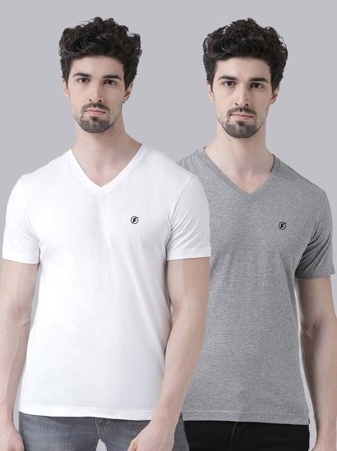 friskers white & grey cotton slim fit t-shirt