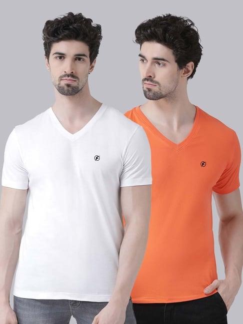 friskers white & orange cotton slim fit t-shirt