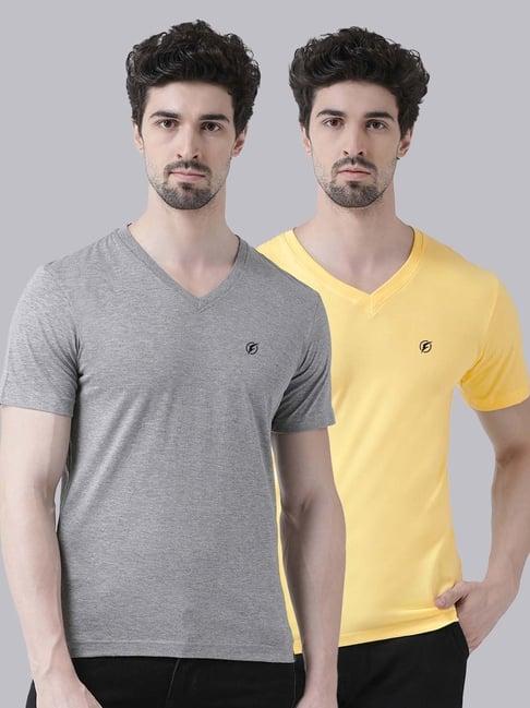 friskers grey & yellow cotton slim fit t-shirt