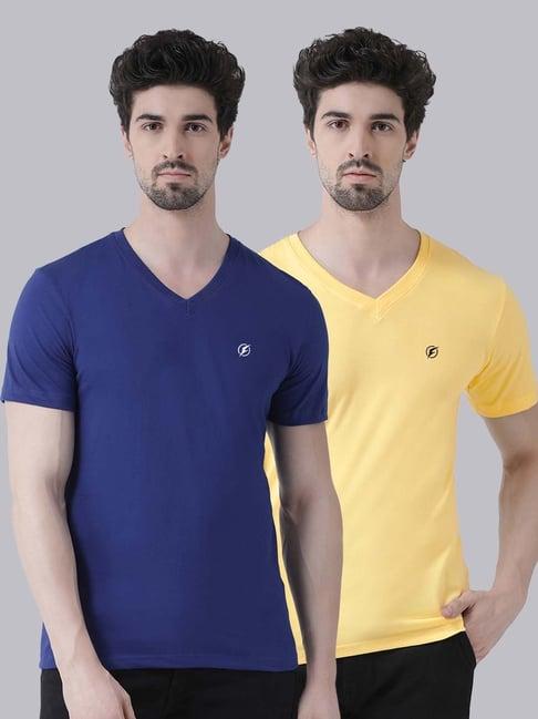 friskers blue & yellow cotton slim fit t-shirt