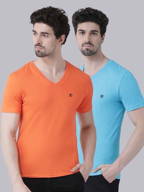 friskers orange & turquiose blue cotton slim fit t-shirt