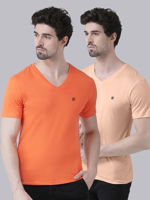 friskers orange & coral cotton slim fit t-shirt