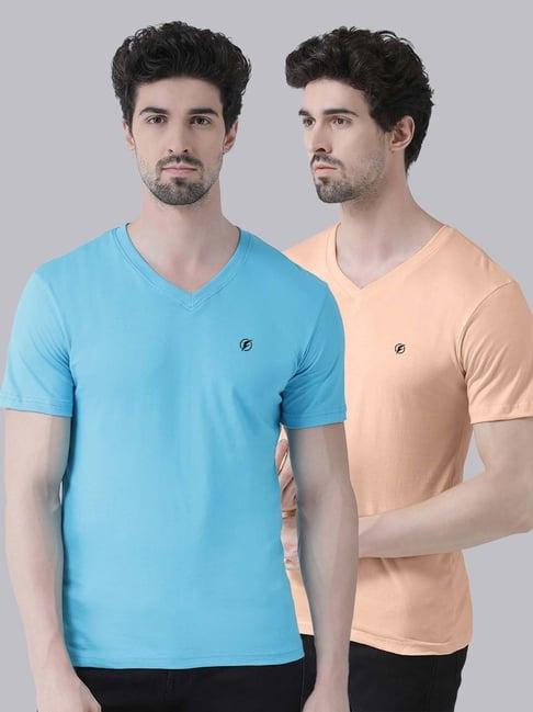 friskers turquiose blue & coral cotton slim fit t-shirt