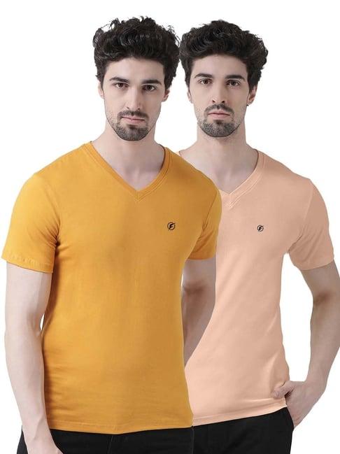 friskers mustard & coral cotton slim fit t-shirt