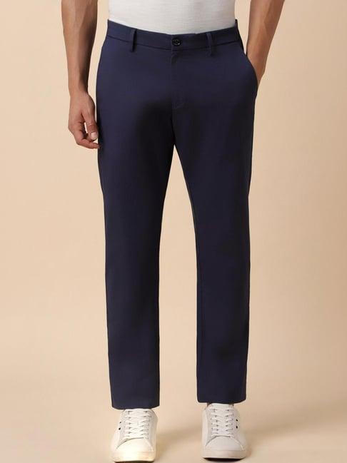 allen solly navy slim fit printed trousers