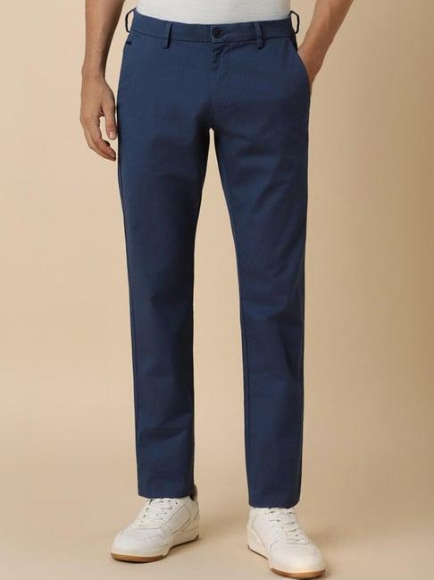 allen solly navy slim fit printed trousers