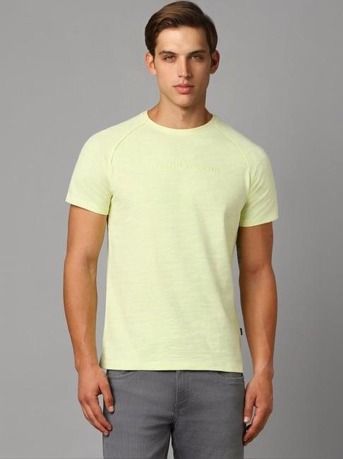 louis philippe yellow slim fit texture t-shirt