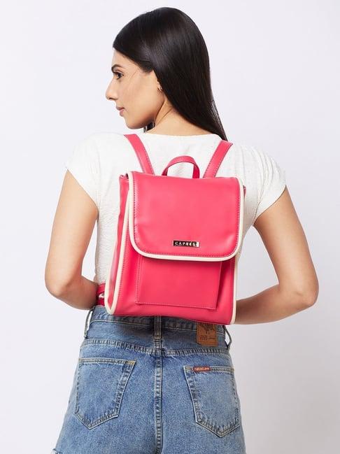 caprese magenta faux leather medium backpack