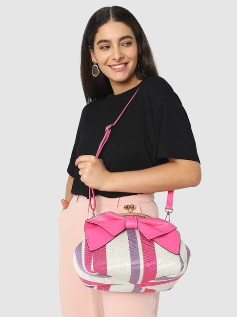 caprese pink striped large sling handbag