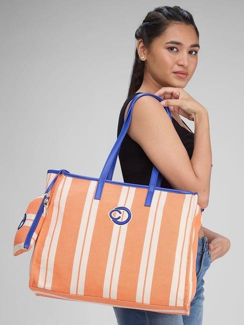 caprese orange striped large tote handbag with pouch