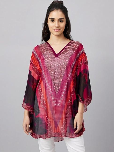 first resort by ramola bachchan red embellished floral tunic