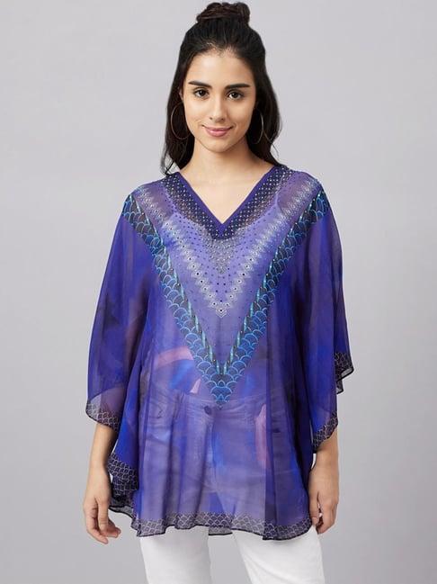 first resort by ramola bachchan blue floral tunic