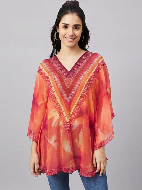 first resort by ramola bachchan orange & red floral tunic