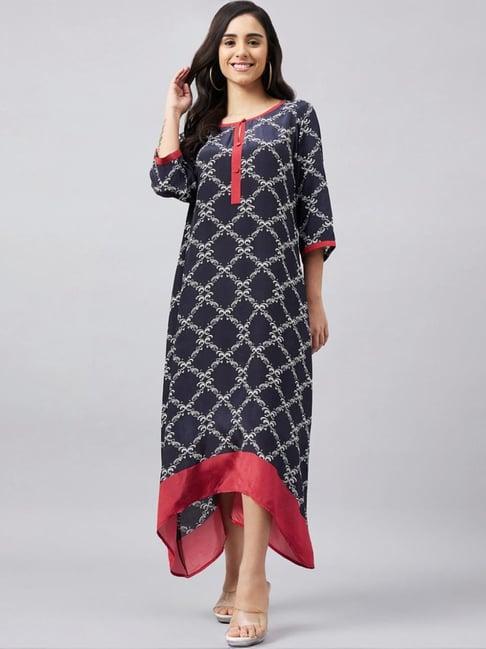 first resort by ramola bachchan black & red baroque print midi kaftan dress