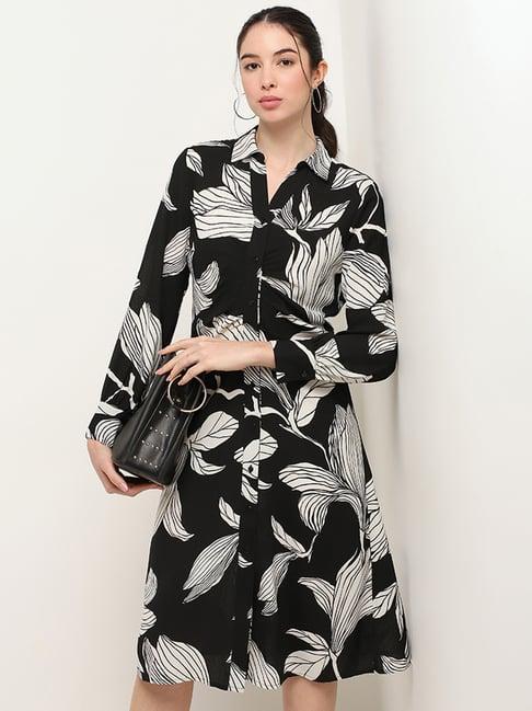 wardrobe by westside black printed polyester shirt dress