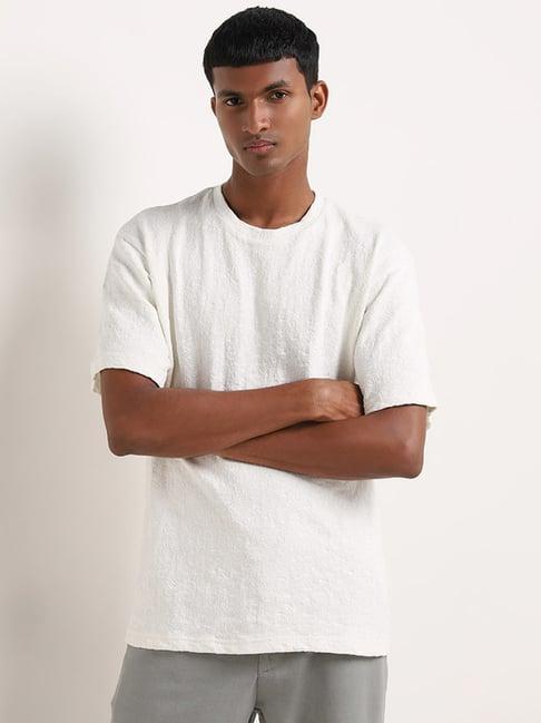 eta by westside off-white textured relaxed fit t-shirt