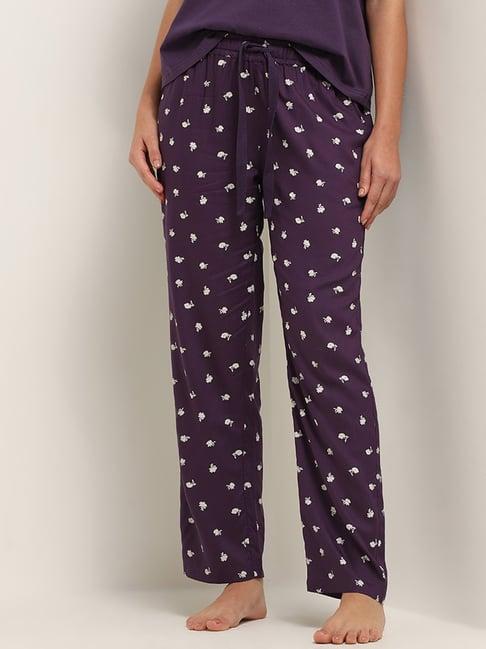 wunderlove by westside violet floral mid rise pyjamas