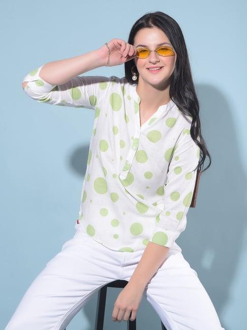 crimsoune club green & white polka dot top