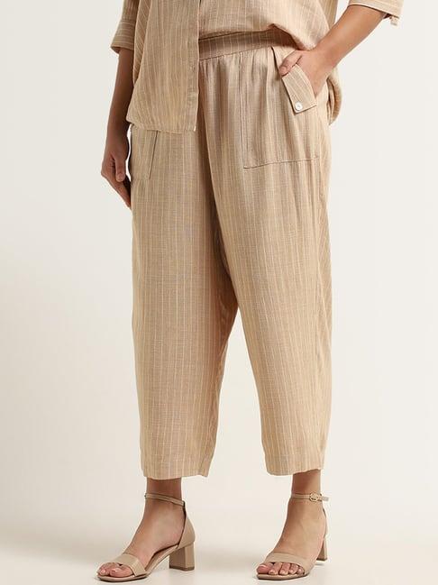 gia by westside beige striped high rise blended linen pants