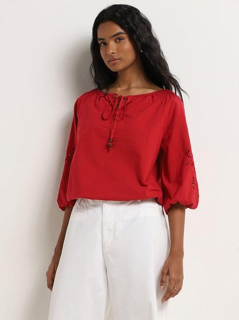 lov by westside red schiffli design blouse