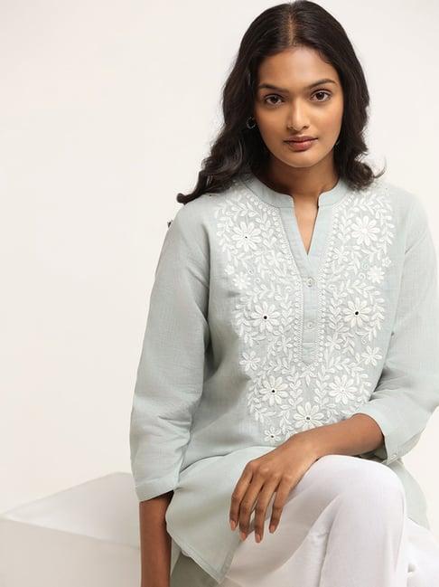 utsa by westside blue straight fit chikankari kurti