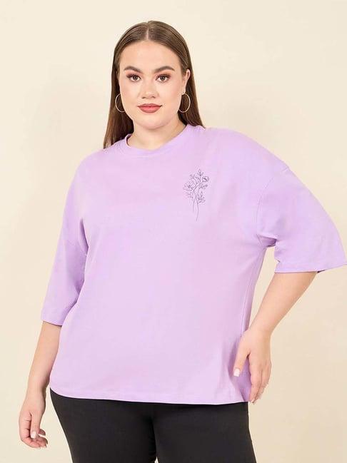 styli purple cotton floral print t-shirt