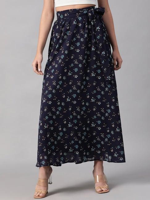 oxolloxo navy polyester floral print skirt